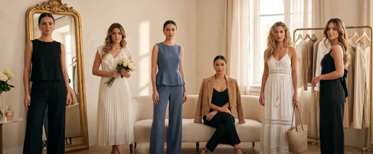 Modelos con atuendos minimalista, romántico, elegante, sastre, bohemio y femenino de Giza’s Boutique.