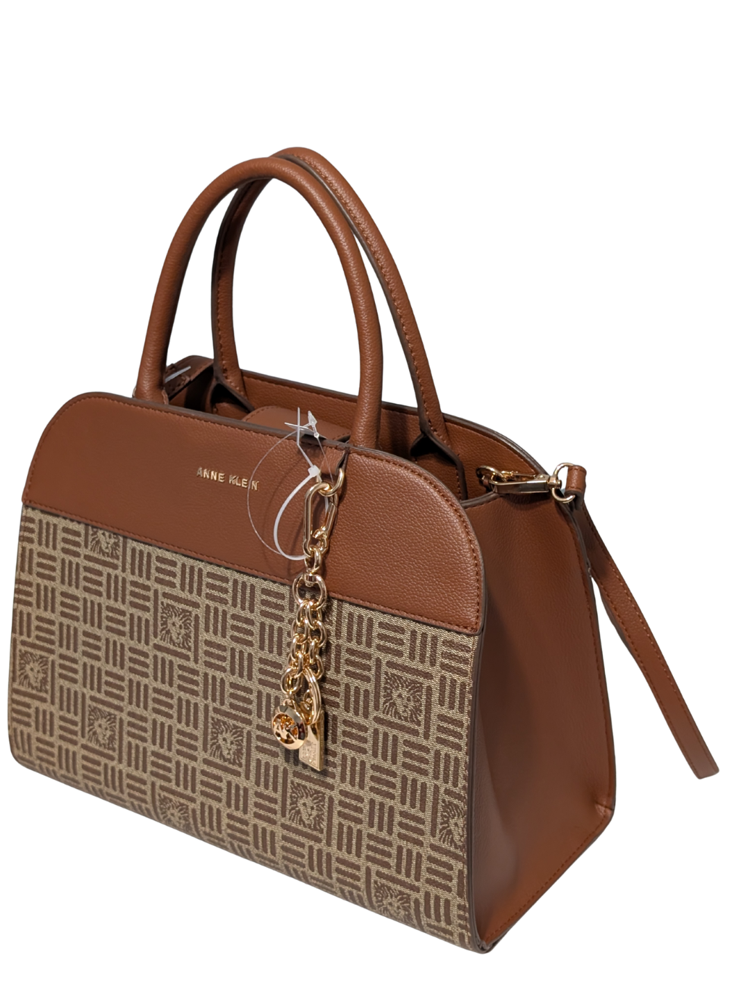 Bolso satchel Anne Klein de monograma en color cognac